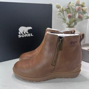 Sorel Evie II Chelsea Boot Waterproof Leather/Suede Wedge Brown Women 5.5 NWD
